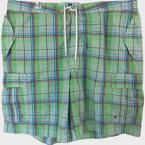 Polo Ralph Lauren Cargo Swim Shorts Mens Size 42 Green Plaid Adjustable Waist